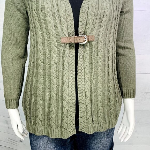 Soft Surroundings Womens Wren Cable Cardigan Buckle Closure Green Size M - Picture 6 of 13